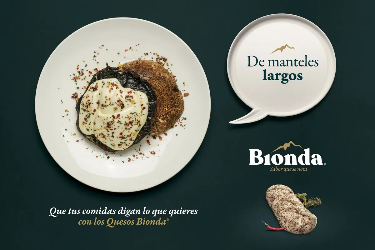 Key visual de soporte de la campaña Bionda con una preparación de portobello.