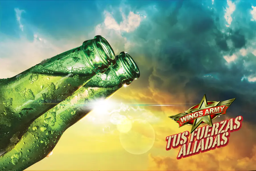 Key visual de Wings Army para redes sociales vinculado con el consumo de cerveza.
